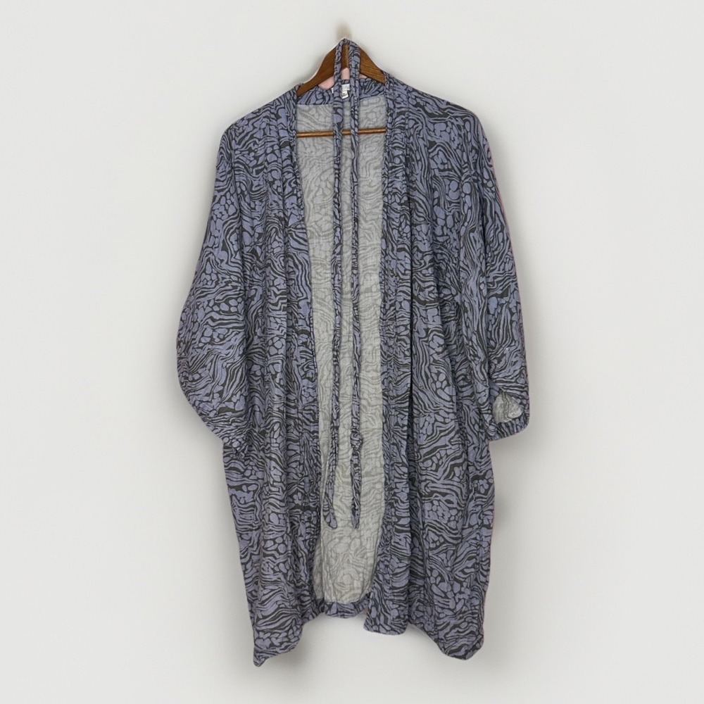 Calme Johnny Was Kimono Robe XS‎ Blue Cotton Wrap Boho Pockets